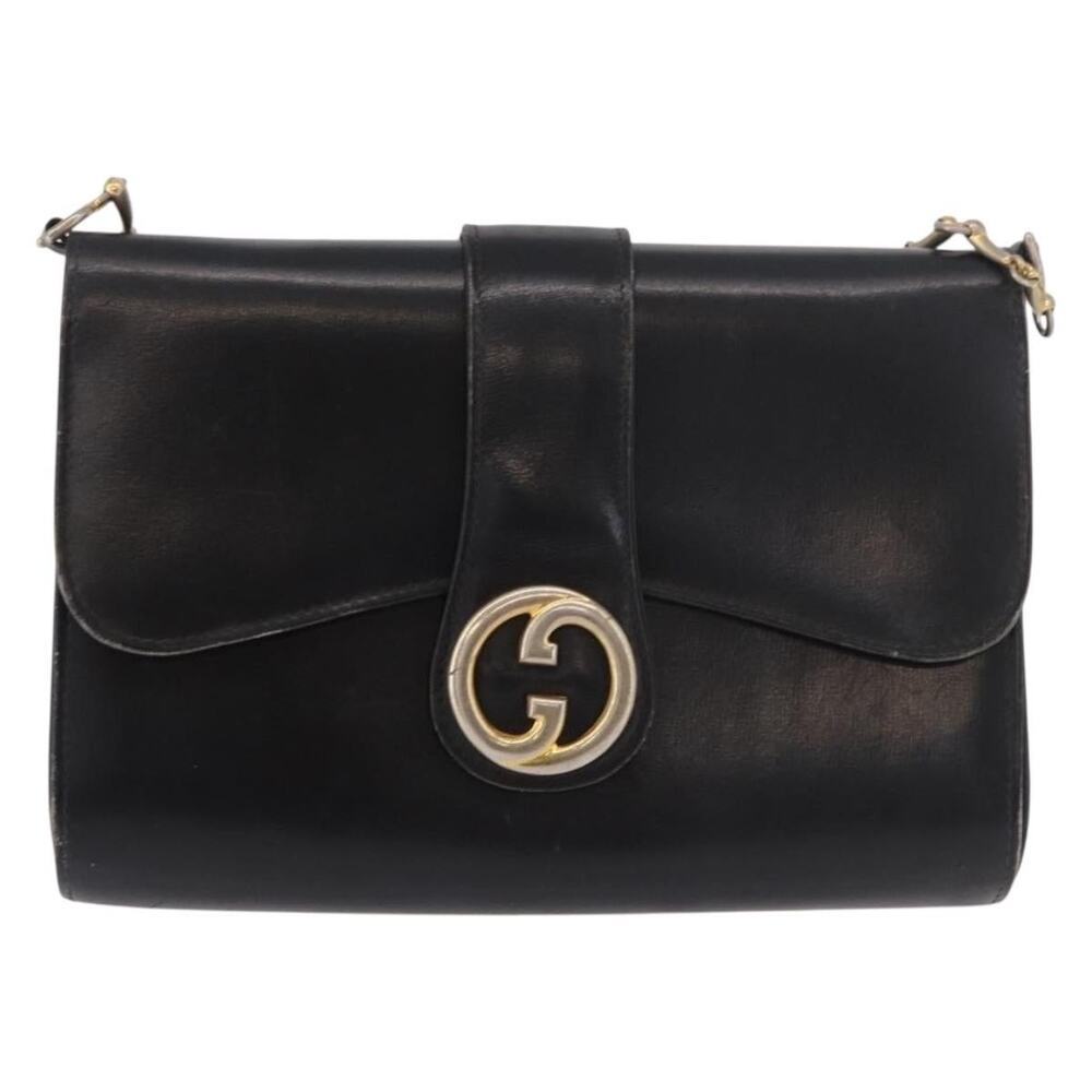 Gucci Leather Horsebit Chain Shoulder Bag Black